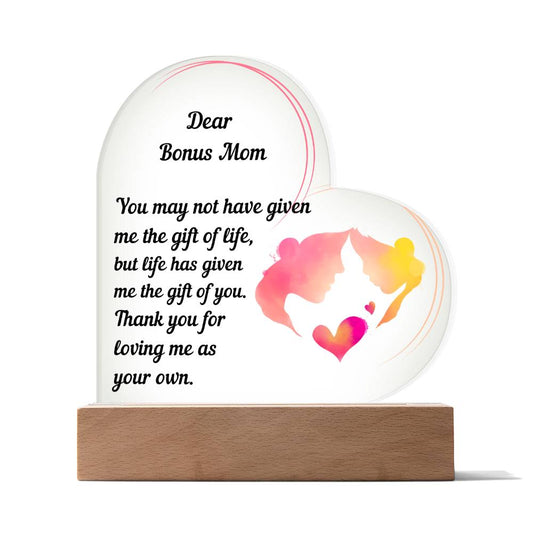 Acrylic Heart Plaque Gift for Bonus Mom | Birthday Gift for Bonus Mom