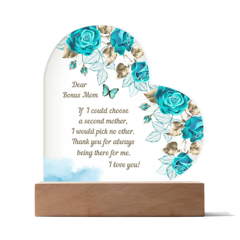 Acrylic Heart Plaque Gift for Bonus Mom | Sentimental Message for Bonus Mom