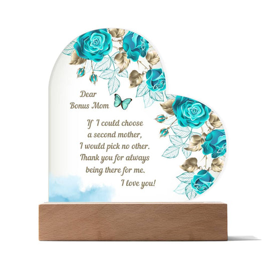 Acrylic Heart Plaque Gift for Bonus Mom | Sentimental Message for Bonus Mom