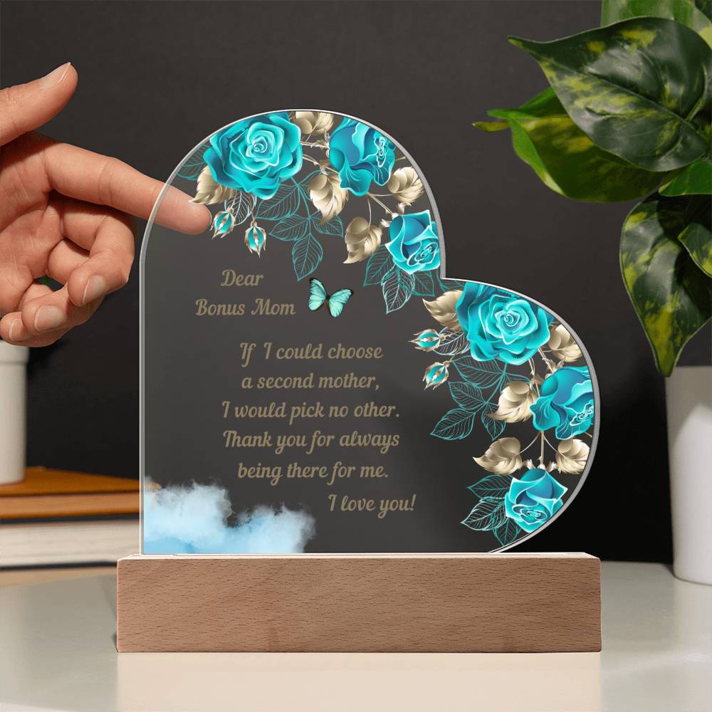 Acrylic Heart Plaque Gift for Bonus Mom | Sentimental Message for Bonus Mom