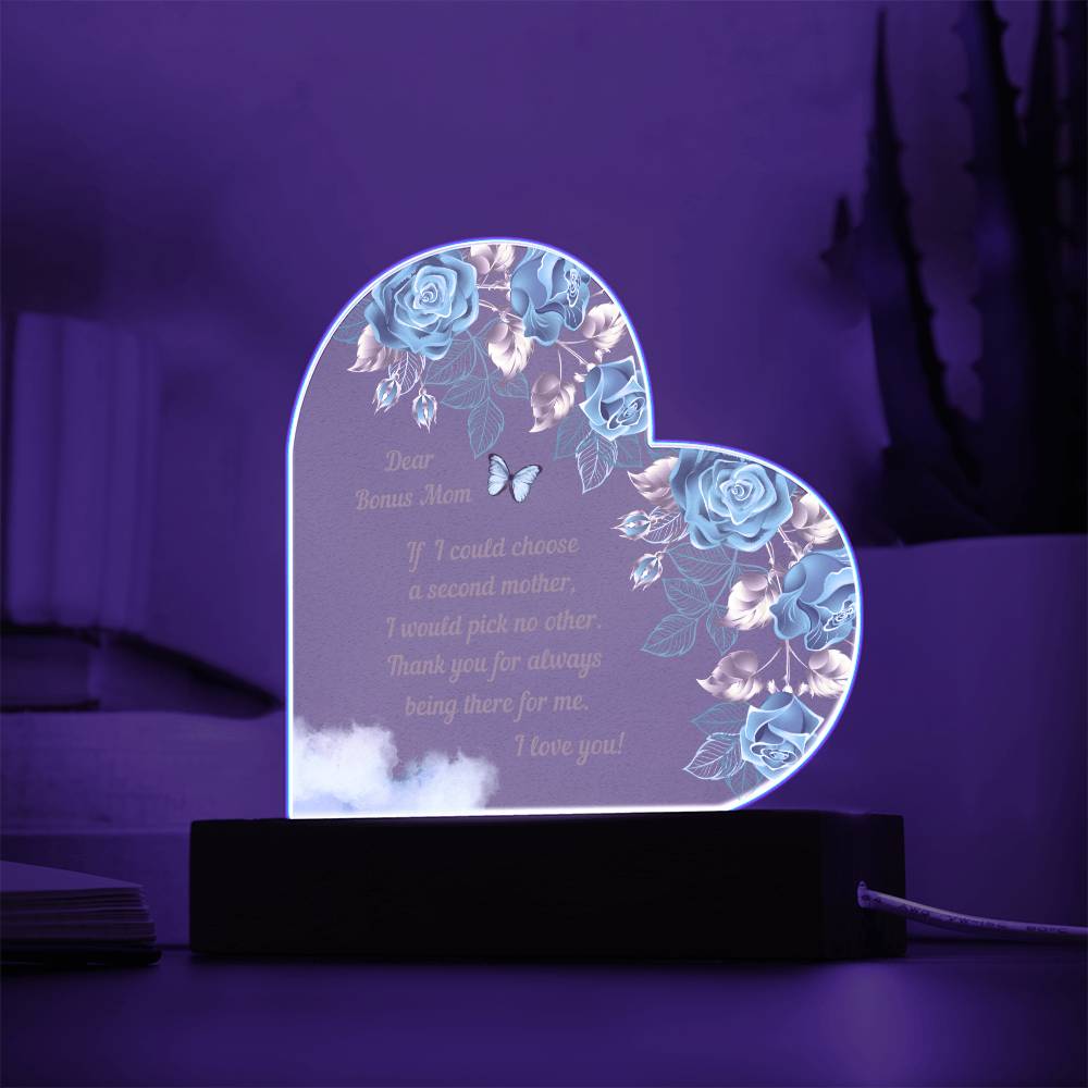 Acrylic Heart Plaque Gift for Bonus Mom | Sentimental Message for Bonus Mom