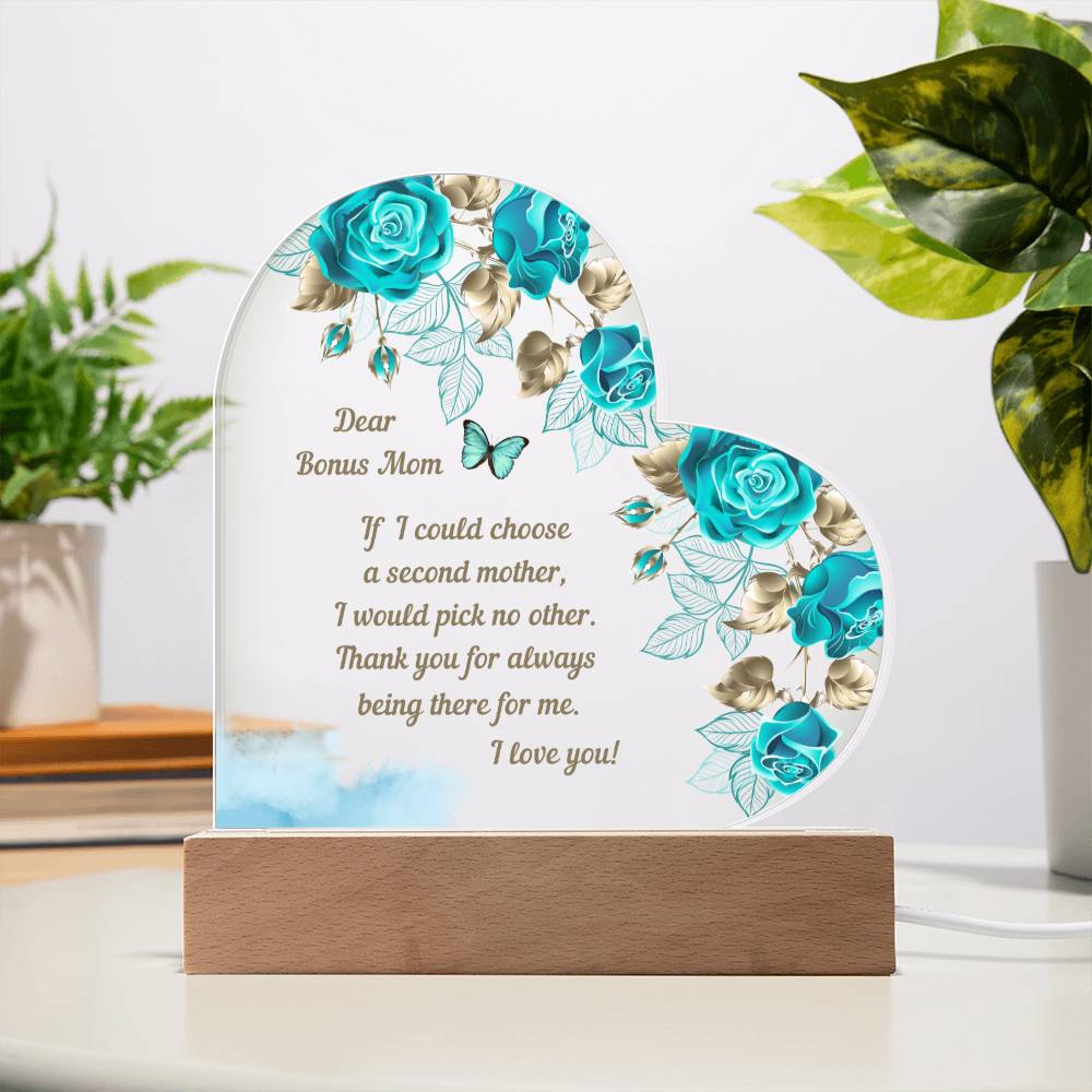 Acrylic Heart Plaque Gift for Bonus Mom | Sentimental Message for Bonus Mom