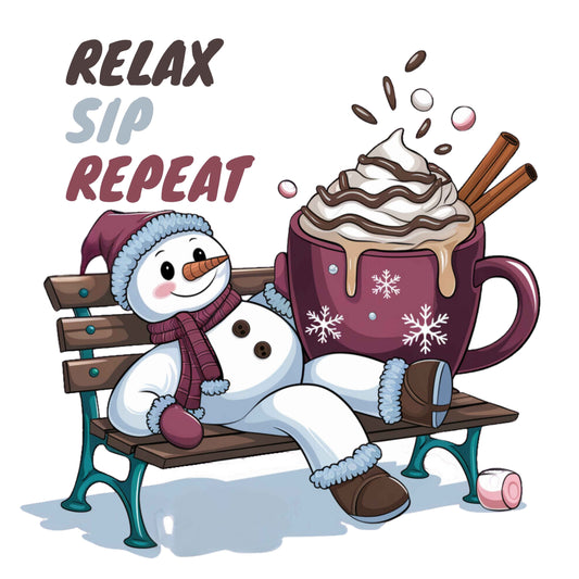 Cute Christmas "Relax Sip Repeat" Sublimation - PNG File - Digital Download